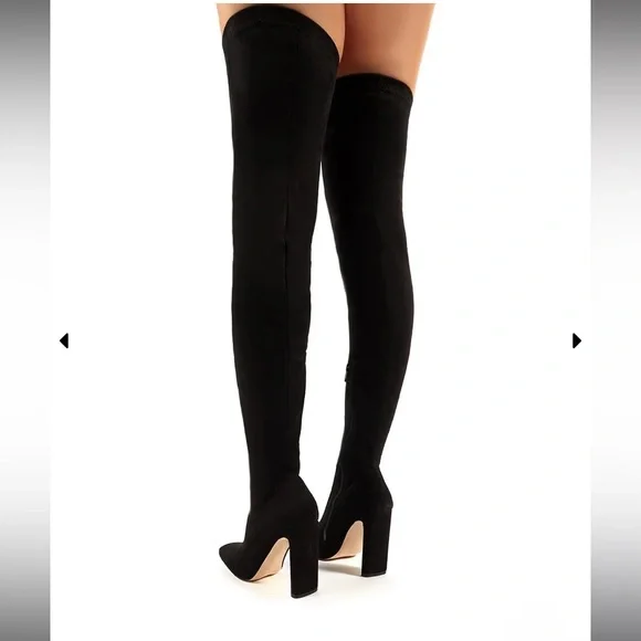 Black thigh high square toe boots - Picture 2 of 4